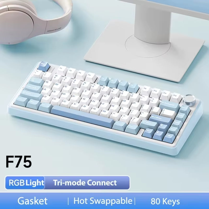 F75 2.4G Wireless/Bluetooth/Wired Gaming Mechanical Keyboard RGB Customized 75% Layout OEM Profile Gasket Structure