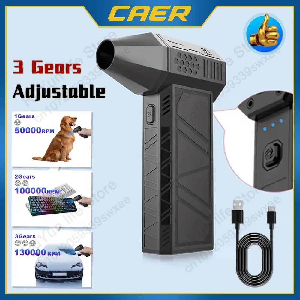 Mini Turbo Jet Fan Electric Air Duster with 1&3 Gear Adjustable Speed 130000RPM 52M/S Car Computer Cleaning Blower Tool Kit